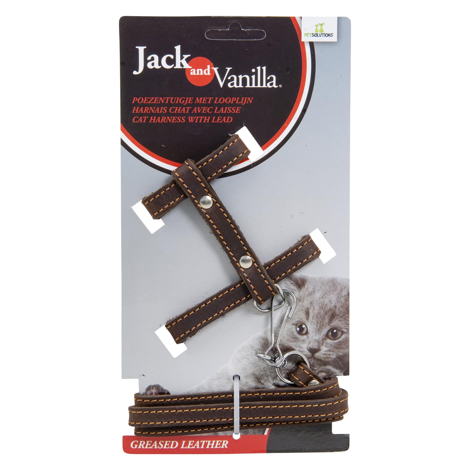 JACK AND VANILLA, Leather Cat Harness with Lead Included, Adjustable for Optimal Comfort, Elegant Design, Brown, Size 10 mm x 100 cm, Fat Leather Model