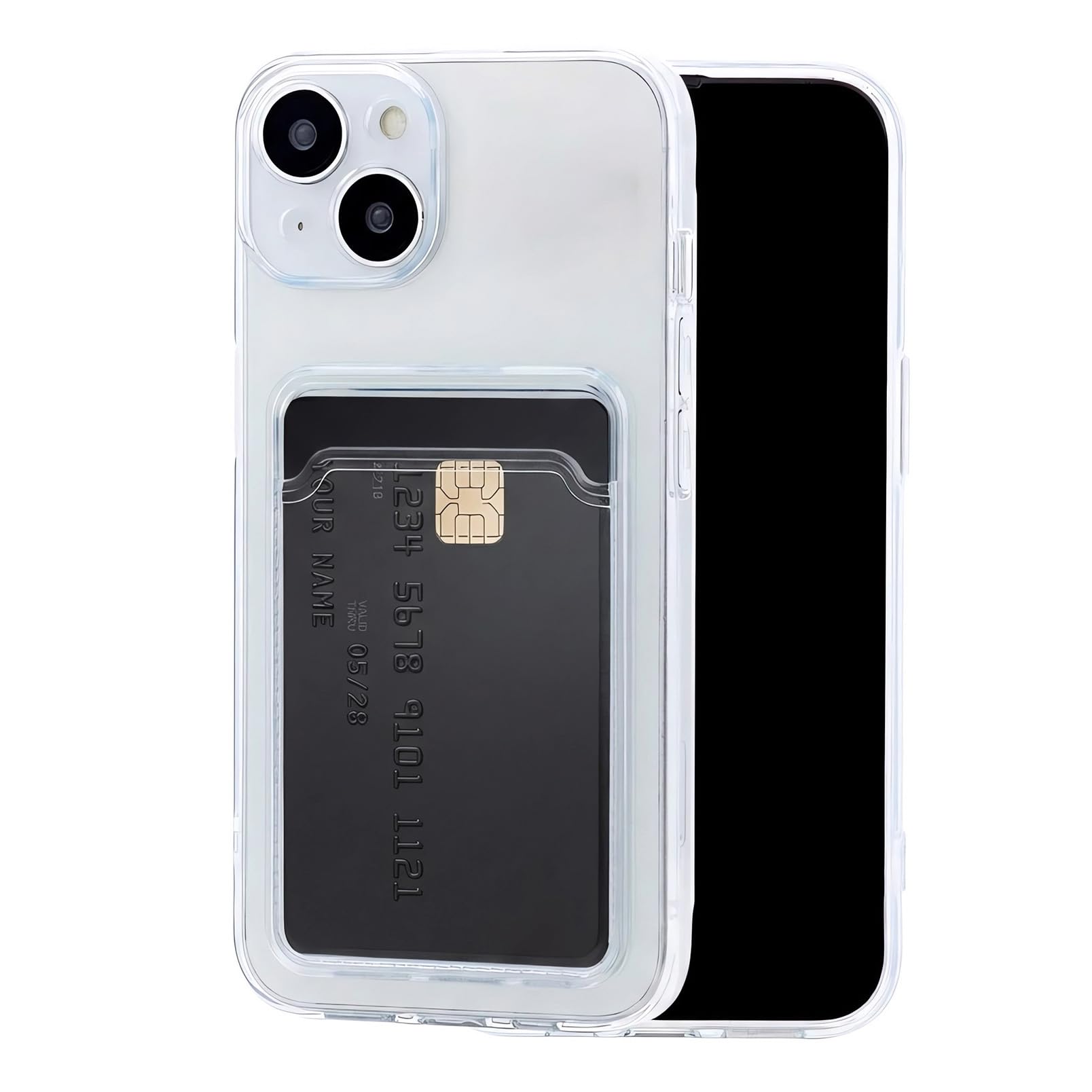 Chengyuanfeng Cover Trasparente per iPhone 15 con Porta Carte, Custodia Ultra-Sottile 1,5 mm in TPU Antigiallo Antiurto, Minimalista con Slot per 1 Carta, per Pendolari, Metro e Pagamenti Contactless
