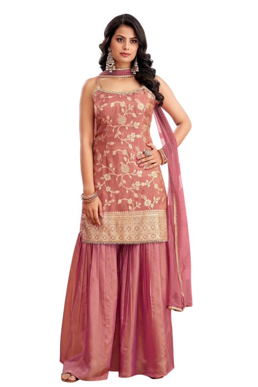 Xomantic Fashion Women's Wedding Party Wear Banarasi Sharara