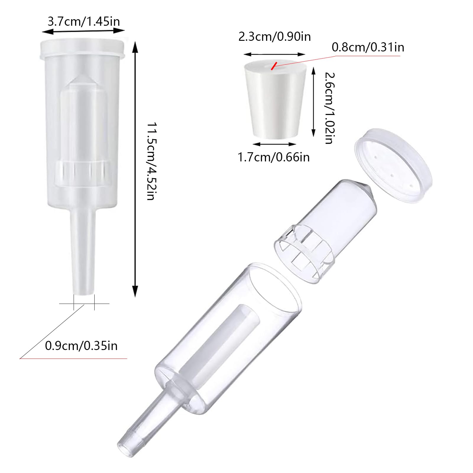 Ncheli 4er Set Gärspund 3-teilig Luftschleuse, Zerlegbar Wasserfalle mit 4 Silikonstopfen Ø17-23mm für Wein, Bier, Sauerkraut & Heimbrau