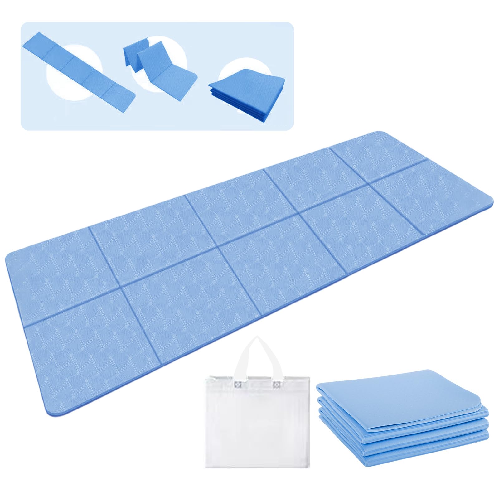 Tappetino Yoga, Tappetino Yoga Pieghevole, 183 x 61 x 0,4 cm Tappetino Yoga da Viaggio Antiscivolo, Tappetino Fitness Portatile con Borsa per il Trasporto per Viaggi e Sport