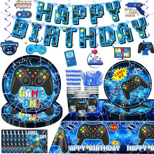 Yingoto 159 Pcs Video Game Birthday Decorations Tableware