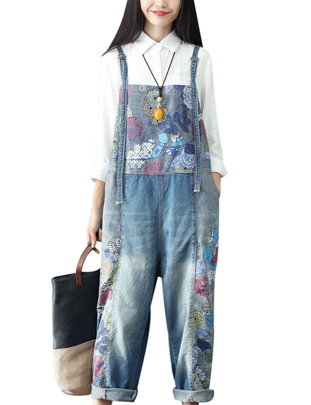Youlee Damen Sommer Breites Bein Hose Denim Latzhose Overall Hosen