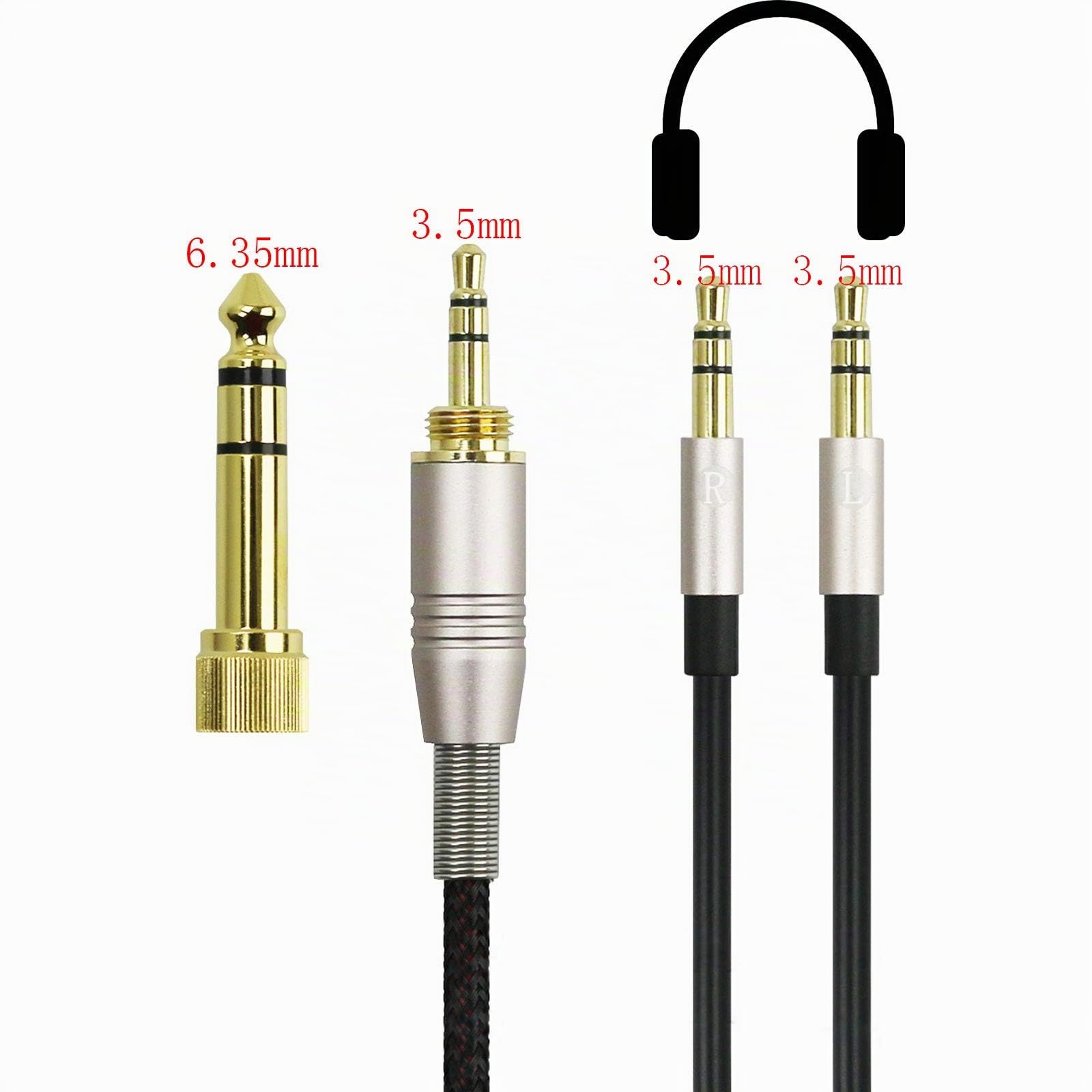 NEOMUSICIA Cavo di Ricambio Compatibile con Cuffie Hifiman HE4XX, HE-400i - 3,5 mm e 6,35 mm a Doppio Jack Maschio da 3,5 mm - Cavo da 3 m