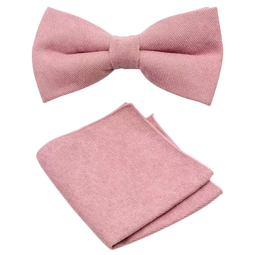 Db Dickie Bow Men's Dusty Rose Pink Luxury Cotton Blend Pre-Tied And Fully Adjustable Bow Tie & Pocket Square Set (Dusty Rose Pink) - Suitable For Formalwear, Office, Weddings, Parties, Grooms & Grooms Outfits