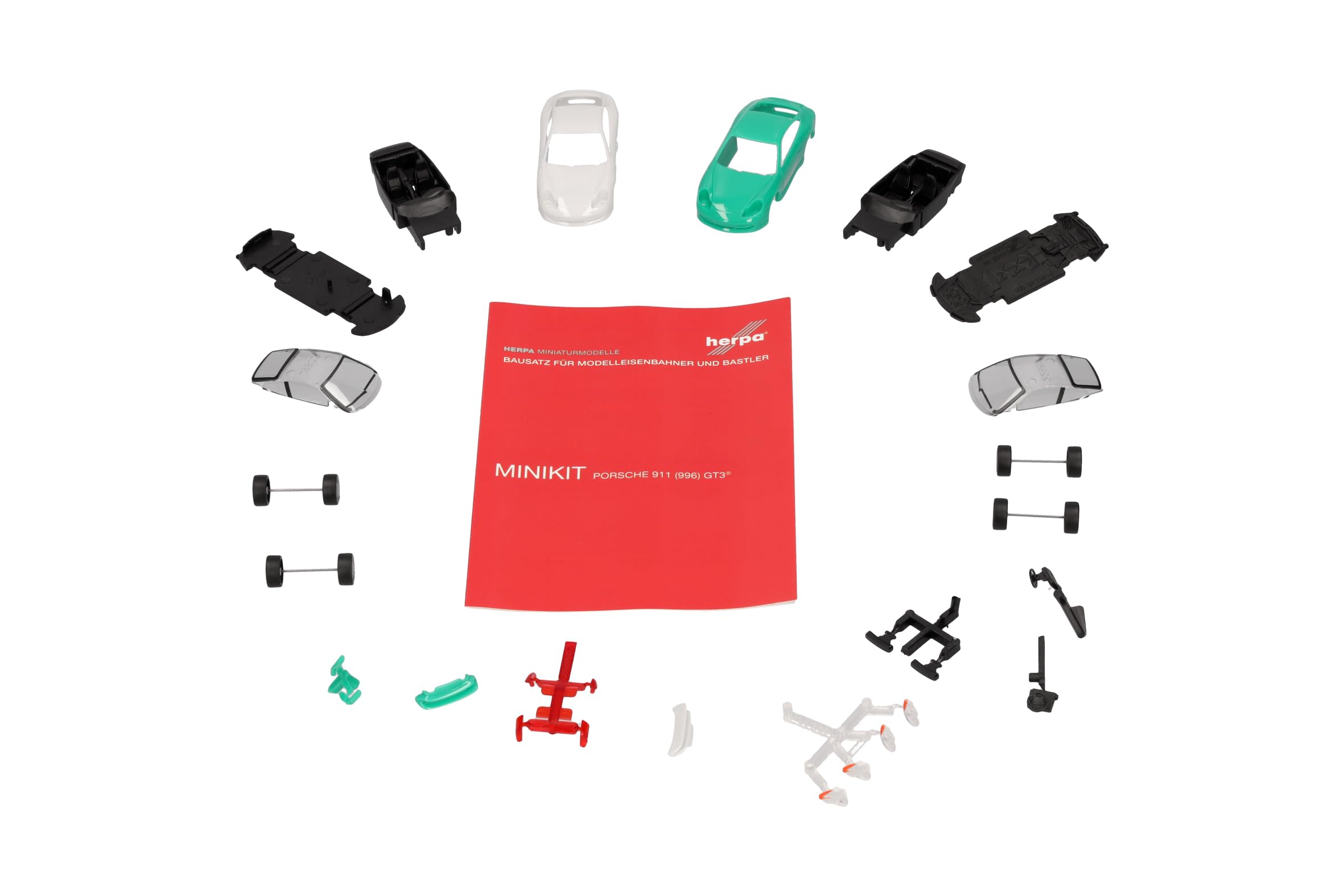 Herpa Model Kit MiniKit Porsche 911 GT3 (996) Grand Prix white and light green, 2 pieces, miniature at 1:87 scale - Image 4