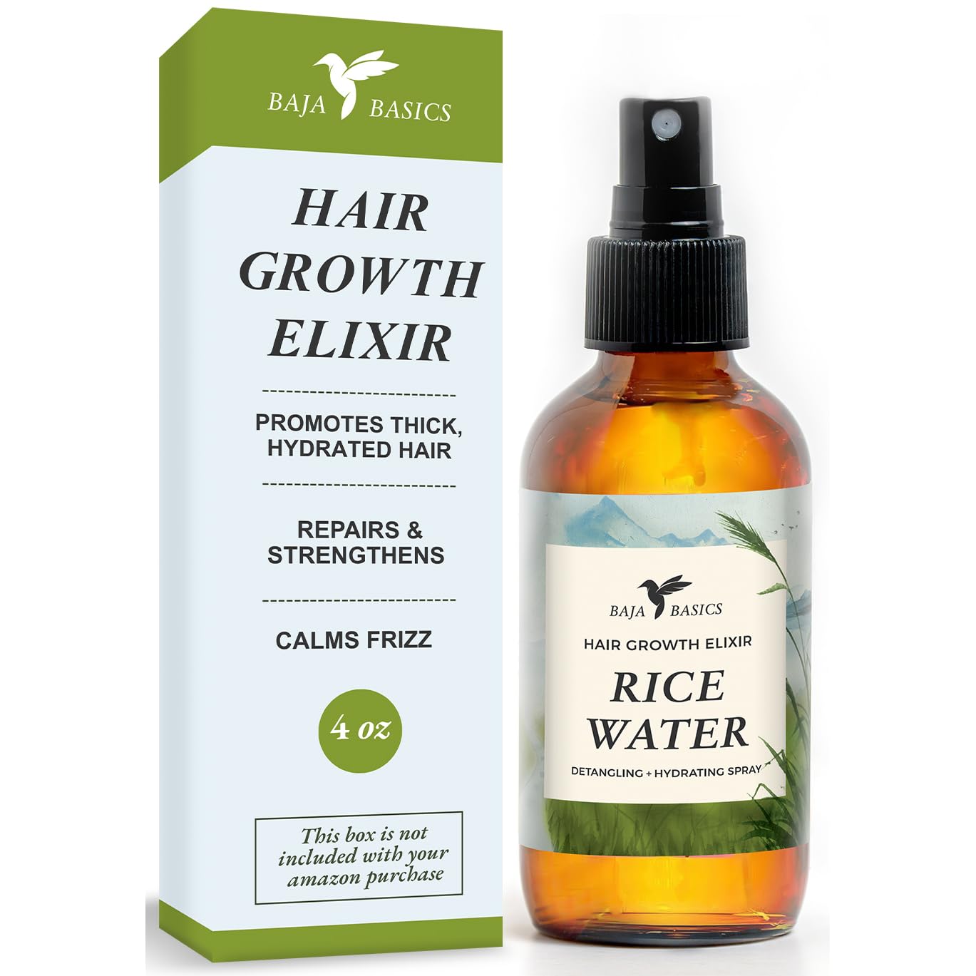 HAPPIE HUMMINGBYRD Rice Water For Hair Growth - Detangling Moisturizing Conditioner - Hair Strengthening, Thickening Spray - Nourishes Scalp and Boosts Shine - Hydrates Dry, Split Ends