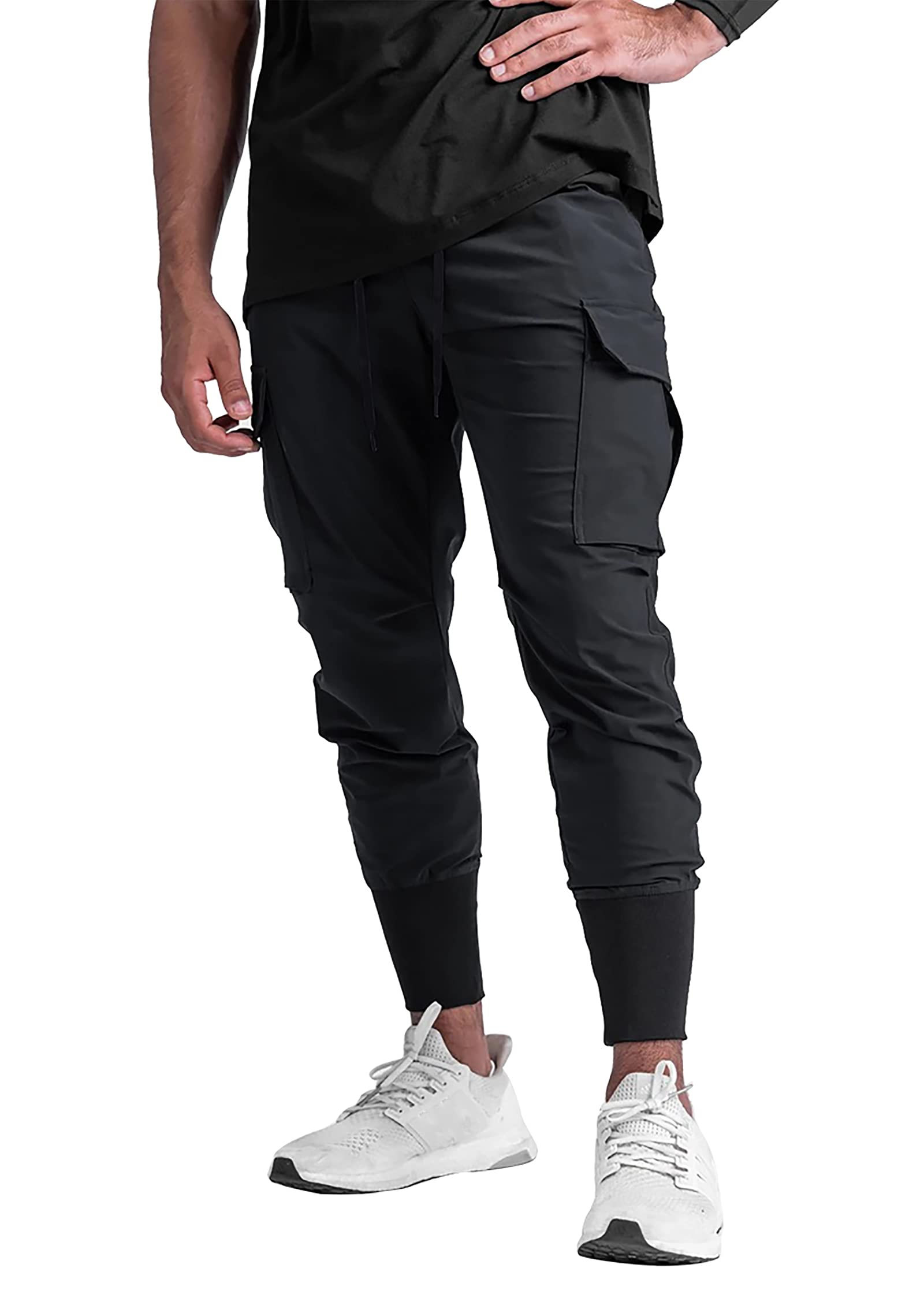 MECH-ENG Men's Tapered Jogger Pants Quick Drying Cargo Workout Trousers Slim Fit Running Sweatpants with Zipper Pockets