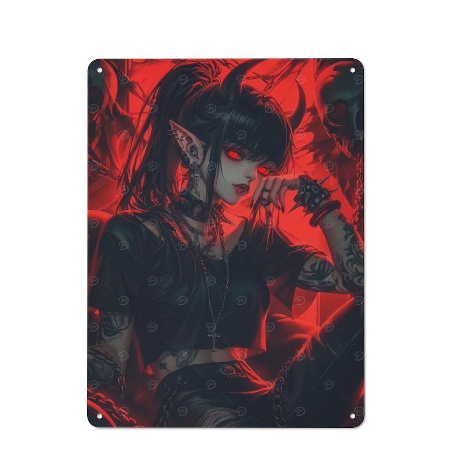 Classic Demon Girl with Red Eyes Metal Gift Sign 40x30cm, Small Space Decor for Home, Shop, Pub Or Studio Wall