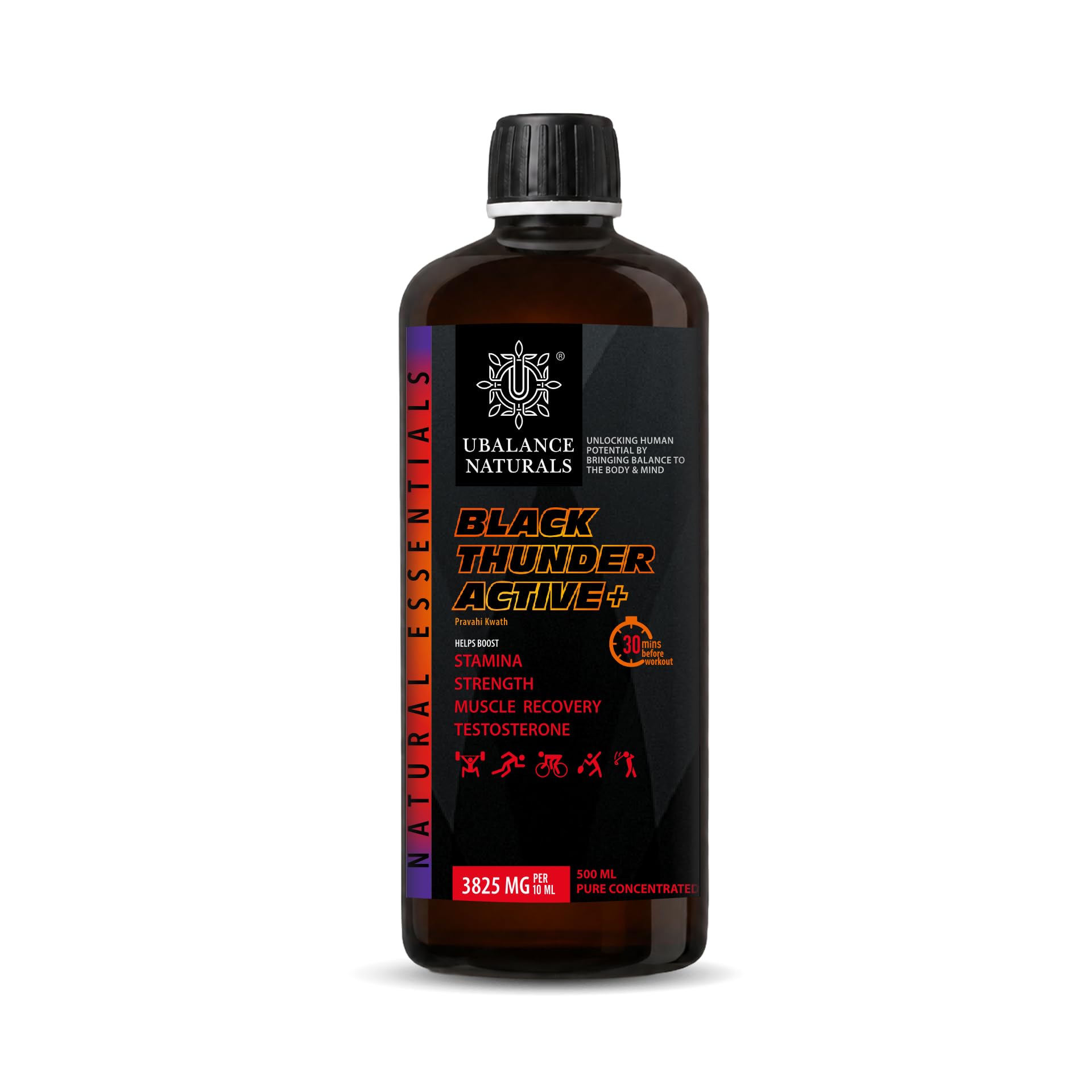 Ubalance Naturals Black Thunder Active+ 3825MG Testo Supplement for Men with Shilajit Ashwagandha Gokshura Safed Musli Herbal Muscle Gainer Energy Drink, Stamina No Sugar No Caffeine (500ml)-image-27