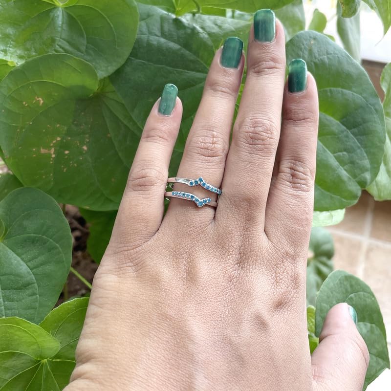Round Cut Sky Blue Topaz Wedding Enhancer Band For Women, 14K Gold Finish 925 Silver Ladies Blue Topaz Wrap Ring