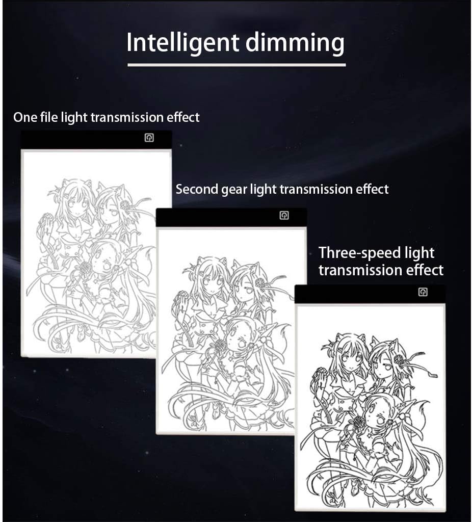 Light Box A4 Portable Led Light Pad Dimmable Intelligent Constant Temperature Acrylic Panel Artists Light Boxes Professional Diamond Painting Anime Through Writing Table,Black-A4 stepless dimming