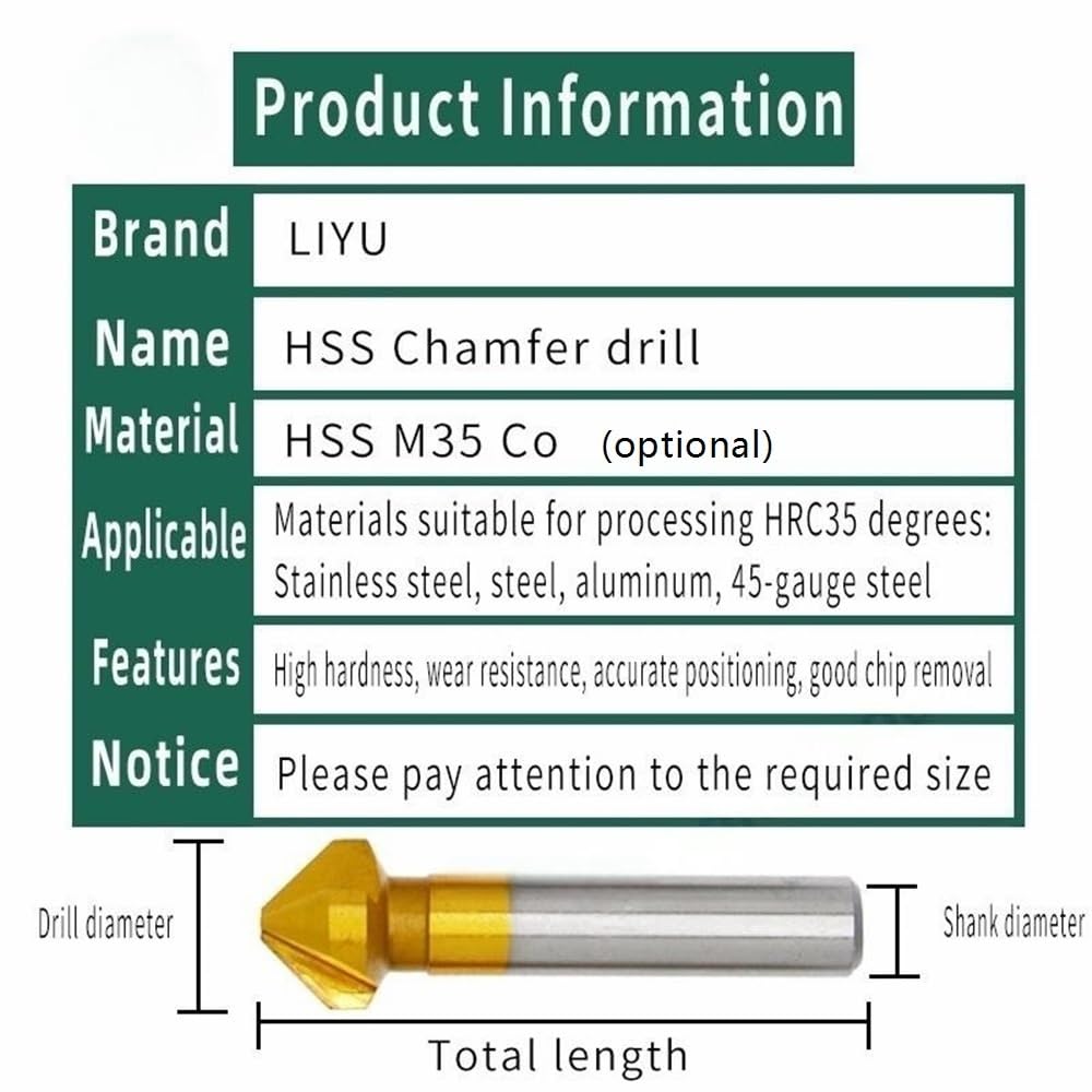 Herramienta para trabajar metales 6 fresas de biselado HSS/HSS-coat 90 grados, fresa 3 flautas, herramientas broca avellanada(Silver)