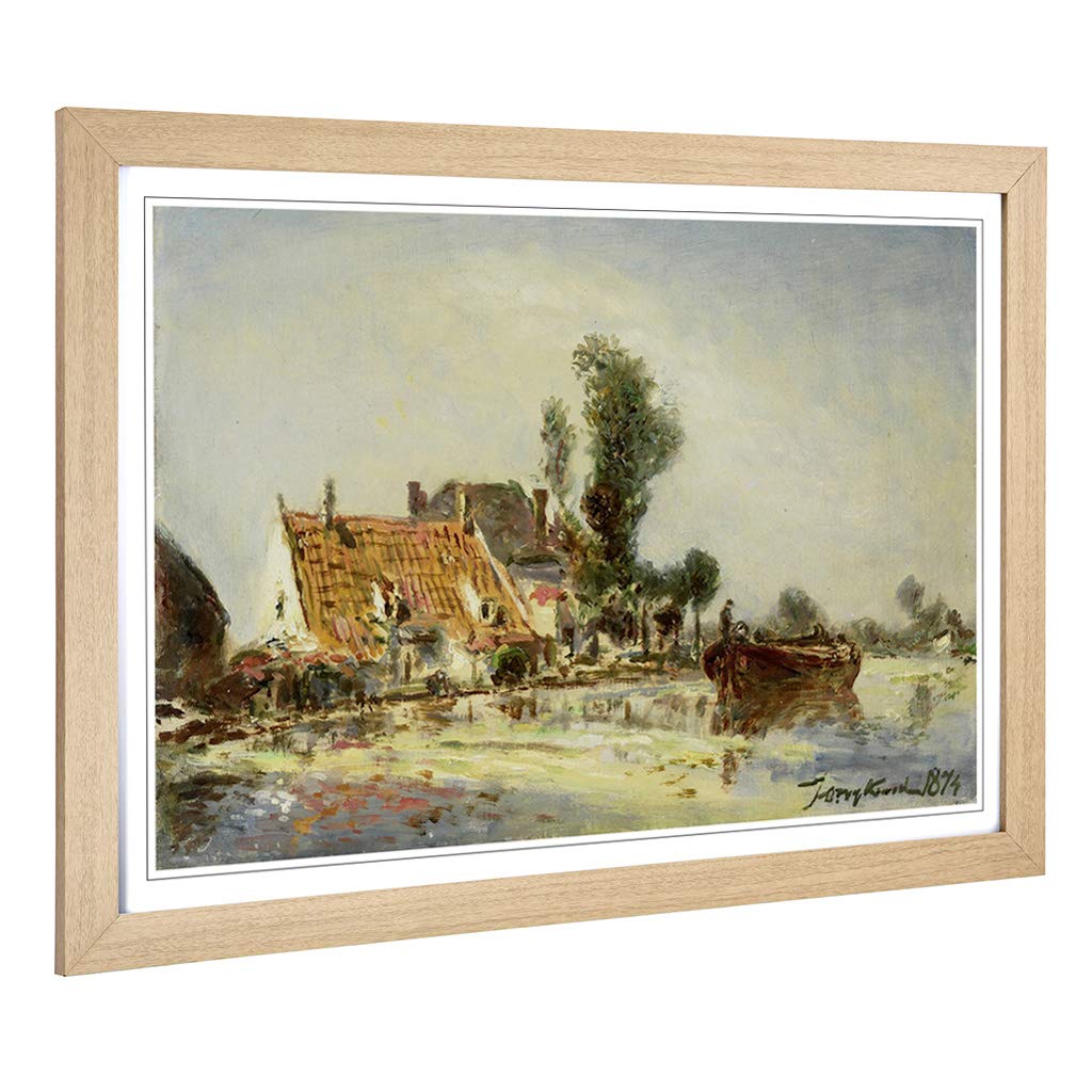 Big Box Art Framed Print of Johan Jongkind Houses at Crooswijk Design | Wall Art Picture | Home Decor for Kitchen, Living Room, Bedroom, Hallway, Oak, A2 / 24.5x18 Inch / 62x45cm