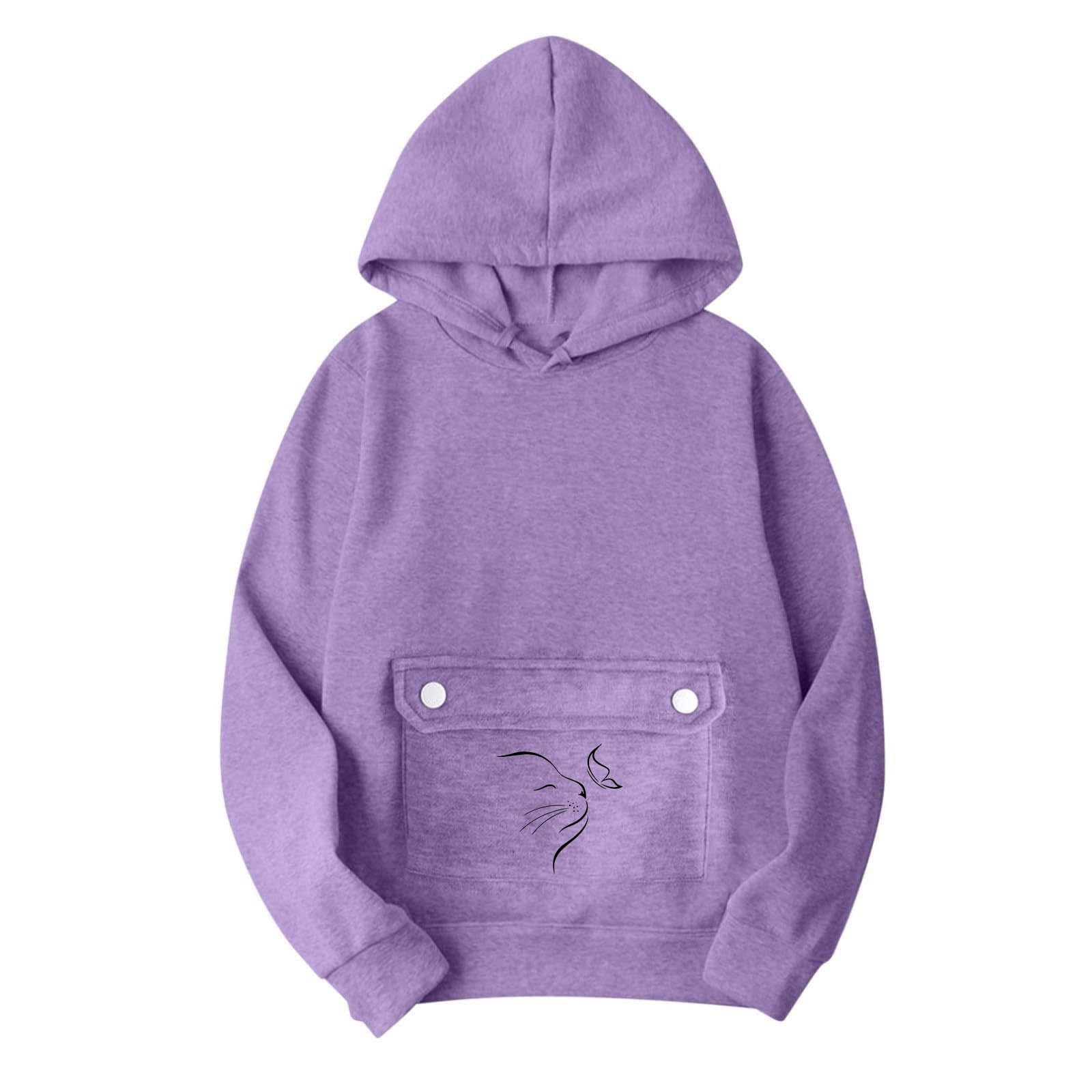 Katzen-Kapuzenpullover für Damen, langärmelig, mit Kapuze, Sweatshirt, mit Kapuze, Hundebeutel, Fleece-gefüttert, Haustier, Tier-Grafik, Winter, Herbst, Buchstaben, Hinterhölzer, Kapuzenpullover