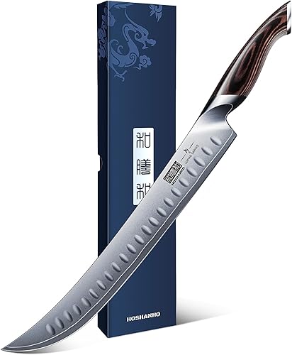 HOSHANHO Cuchillo de corte para tallar, cuchillo japonés de acero de alto carbono de 12 pulgadas con mango ergonómico de madera de Pakkawood,