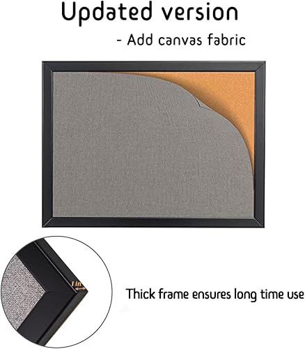 Miniatura 5 de Tablero de anuncios de 35.8 x 24.0 in, tablero de corcho de lona con marco de madera 100 % con tela gris, tablero de anuncios montado en la pared