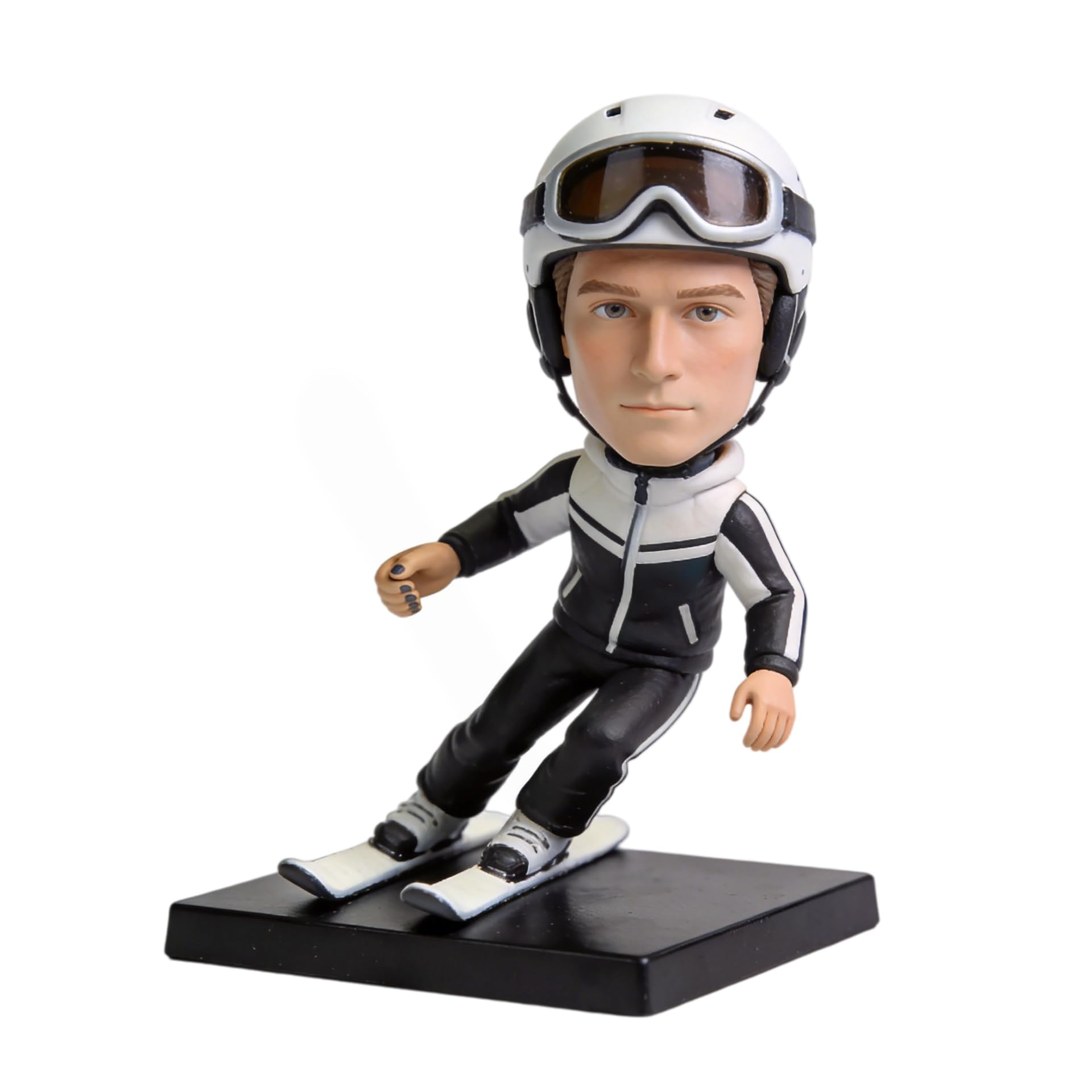 Figura 3D hecha a mano de arcilla polivinílica hecha a mano de cuerpo completo de la foto, cabezas de bobbleheads personalizadas de tu foto, regalo para entusiastas del esquí, regalo para
