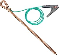 MOKIKUBA Portable Copper Clad Ground Rod with 4ft UL Listed Wire - Easy Pigtail for Electric Fences, Antennas, Satellite Dishes, Tie Out Stakes