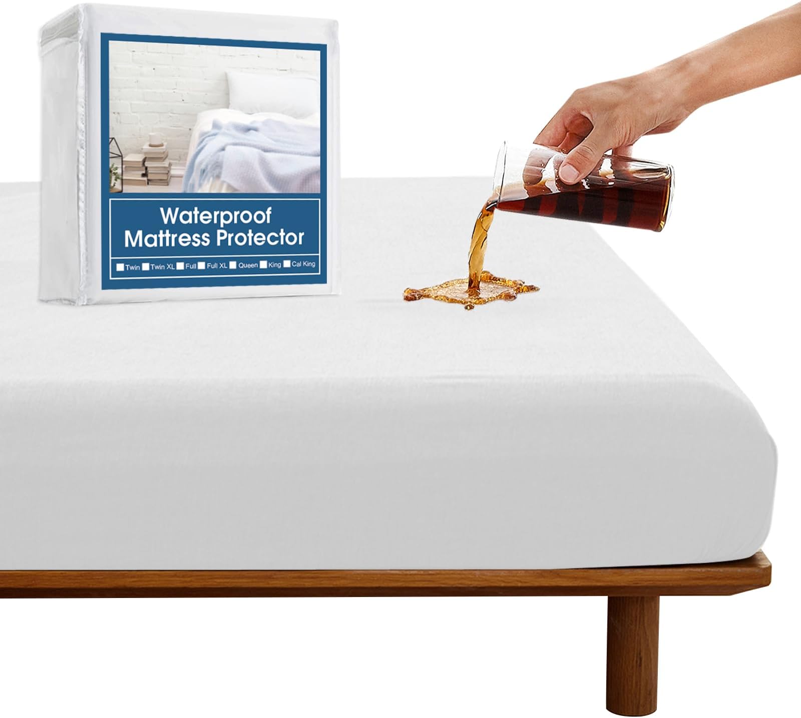 SPRINGSPIRIT Twin Mattress Protector Waterproof, Twin Mattress Pad Cover Fitted up to 14'' Depth Pocket, Fitted Bed Fitted Sheet