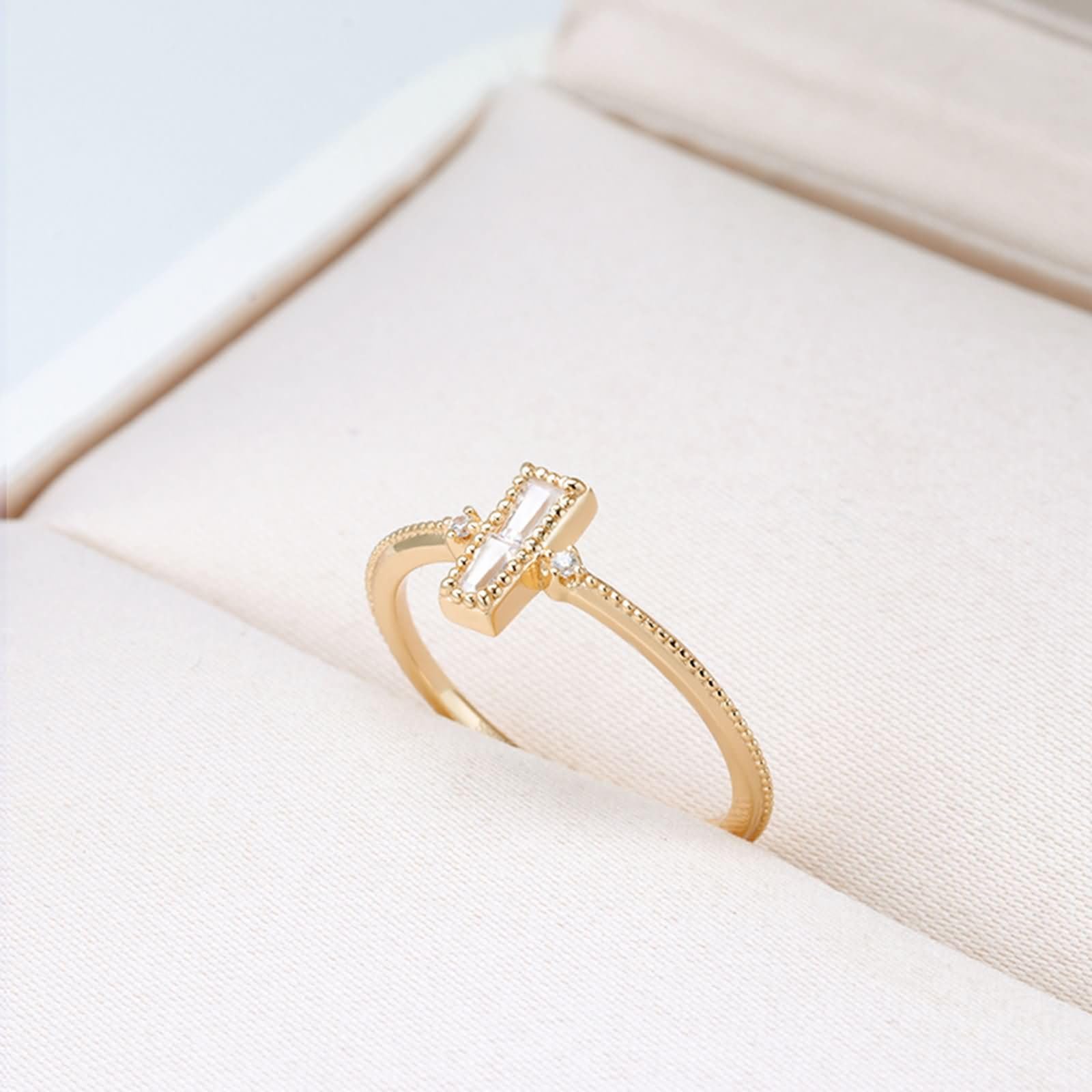 Anello Donna Promessa, Anello Promessa Sottile a Perline Geometrico con Moissanite in Oro giallo