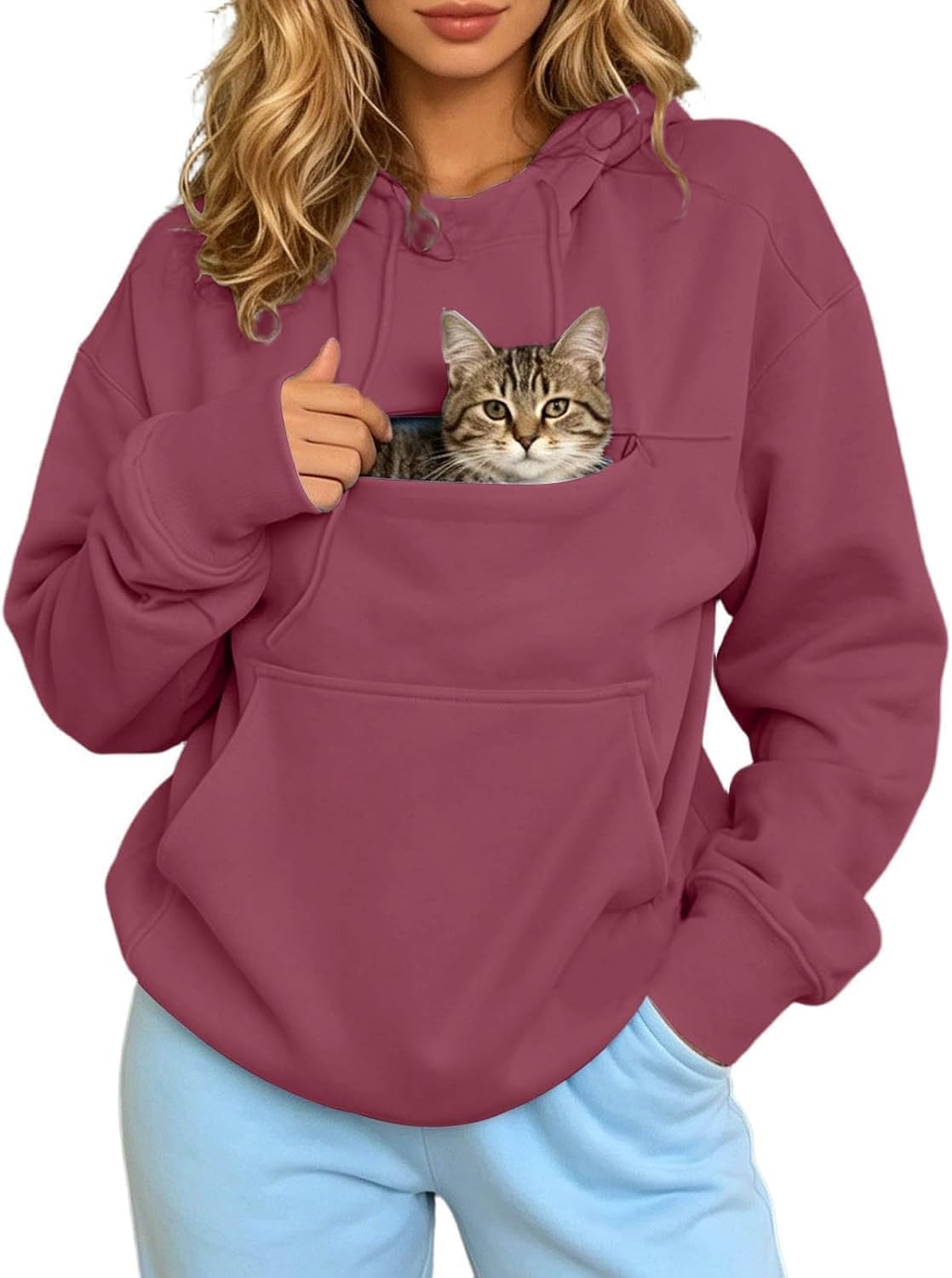 Hoodie with Pet Pouch, Oversized Dog Carrier Hoodie for Small Dogs & Cats, Lightweight Fleece Sweatshirt with Kangaroo Pocket — image 1