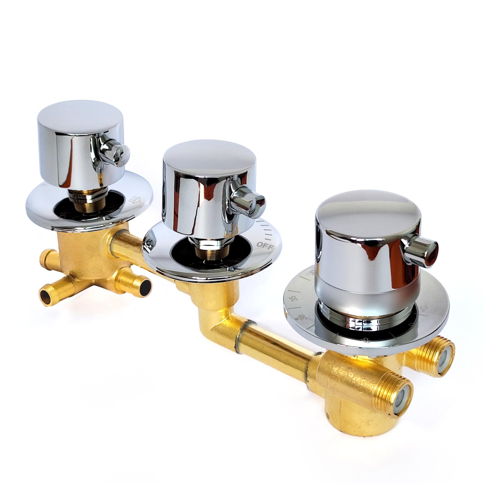 JNTFNE 4-Way Thermostatic Shower Diverter Valve, Brass Mixing Faucet Valve Kit, Three Support Control, G1/2” and Intubation, Centre Distance 10CM, Bathroom Mixer