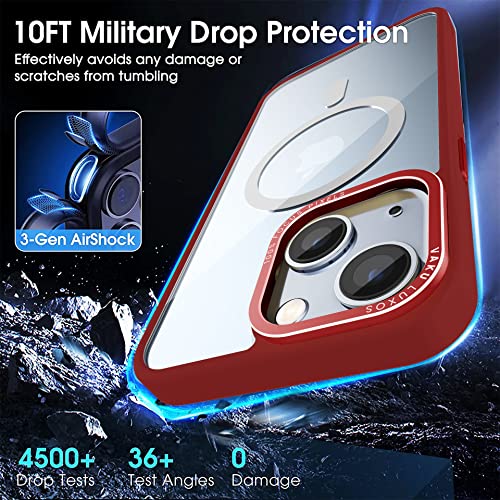 Image of Vaku Luxos Clear Armor MagPro for iPhone 14 Plus Cover Case, Shockproof, Scratch Resistant, Slim, Thin, Military-Grade Metal Ring Camera Protection, Compatible with MagSafe Back Cover - Red