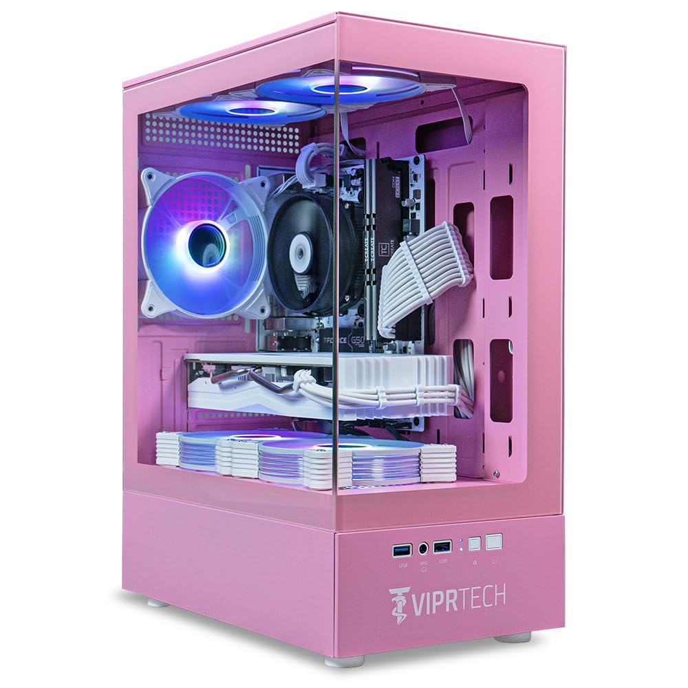ViprTech Stryker 1.0 Gaming PC - AMD Ryzen 7 (4.1GHz Turbo), RX 580 8GB, 32GB DDR4 3200, 1TB NVMe SSD, 700W PSU, WiFi BT, Win 11 Pro, RGB, Desktop Computer Prebuilt, Pink
