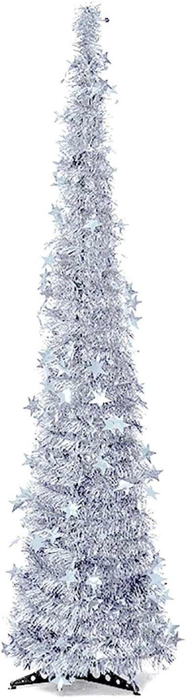 Artificial Christmas Tree Metal Stand, Glittery Tinsel Christmas Tree, 47inch Collapsible Xmas Trees with Plump Sequin for Holiday Decor - Easy to Assemble (Silver)