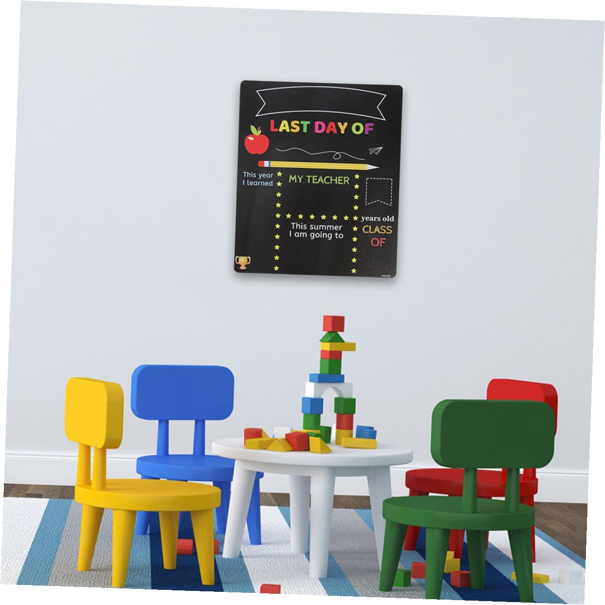 2pcs Writing Chalkboard and Message Board for Kindergarten and Primary School, PVC Erasable Blackboard with Photo Sign, Classroom First Day School Board Set