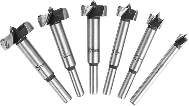 flintronic Forstner Drill Bit, 6PCS(10,15,20,25,30,35mm) Cemented Carbide Woodworking Hole Saw HSS Drill Bit Set for Hand Drill/Bench Drill/Solid Wood, Cork, Splint, Plywood, Particle Board