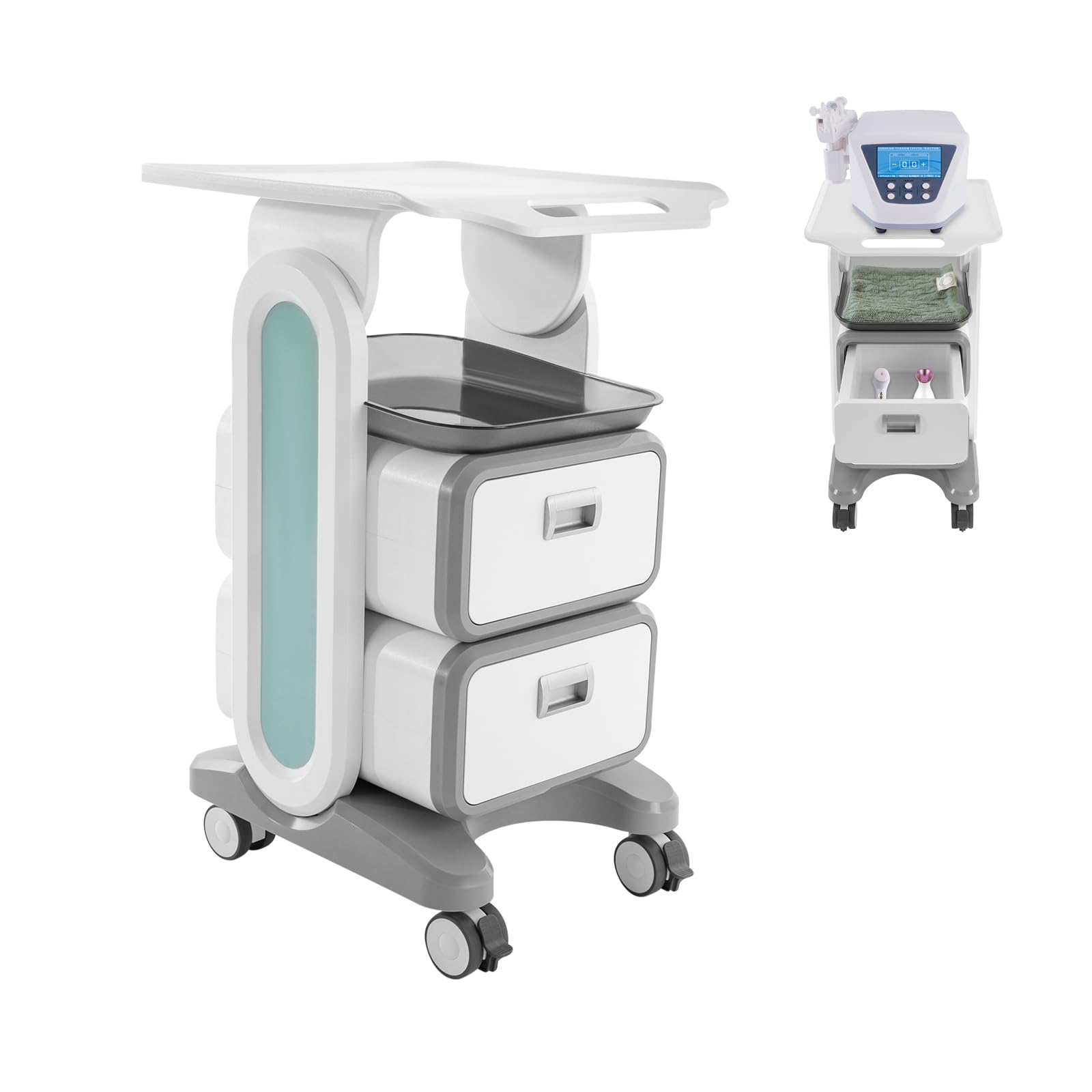 Carro médico con 2 cajones y 4 ruedas, multifunción portátil para medicina, cuidado de niños, odontología, salones de belleza