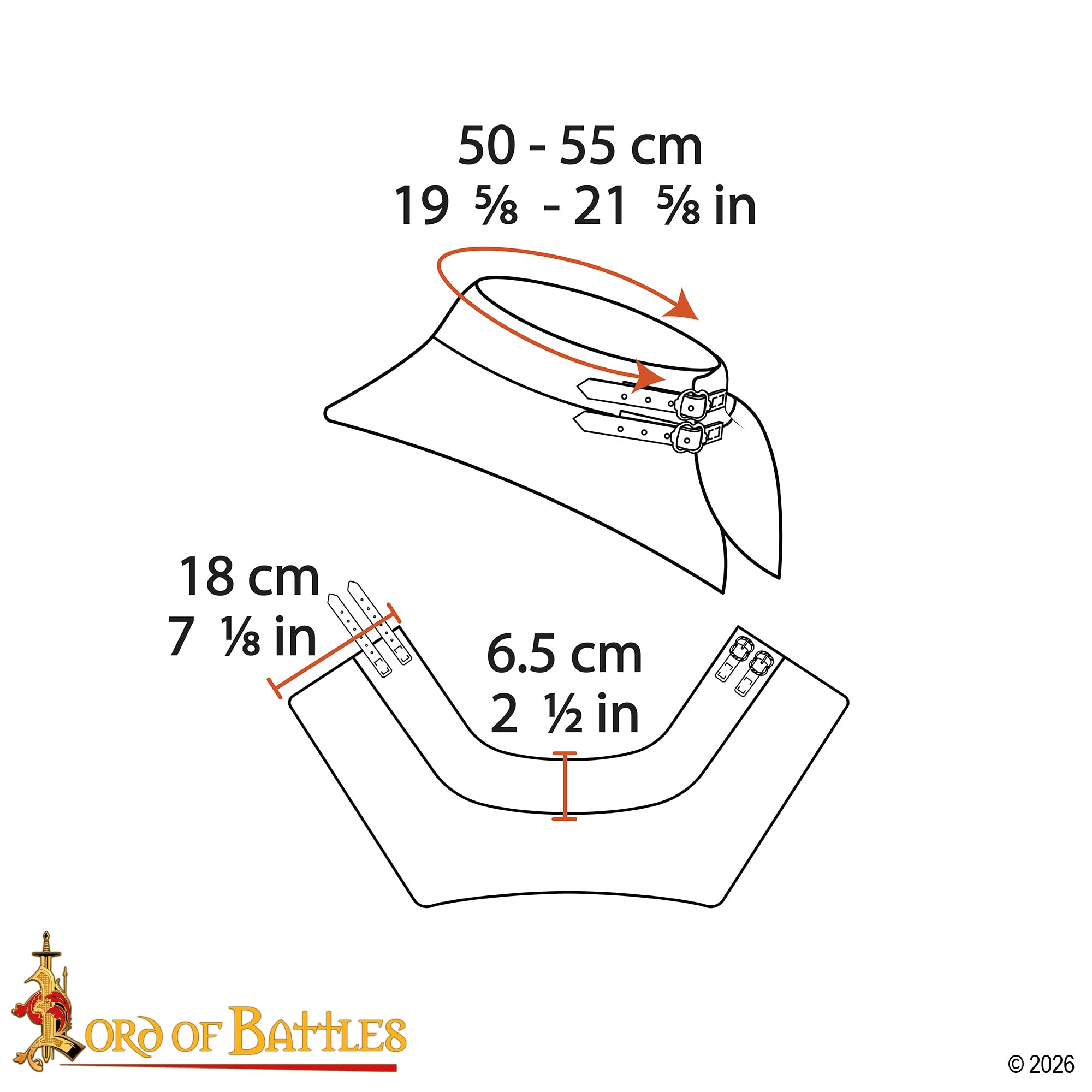 Lord of Battles Kettennetz-Halsband, mittelalterlicher Halsschutz, 10 mm, 16 G, konifizierte Ringe, Baustahl, Maille, Halsschutz