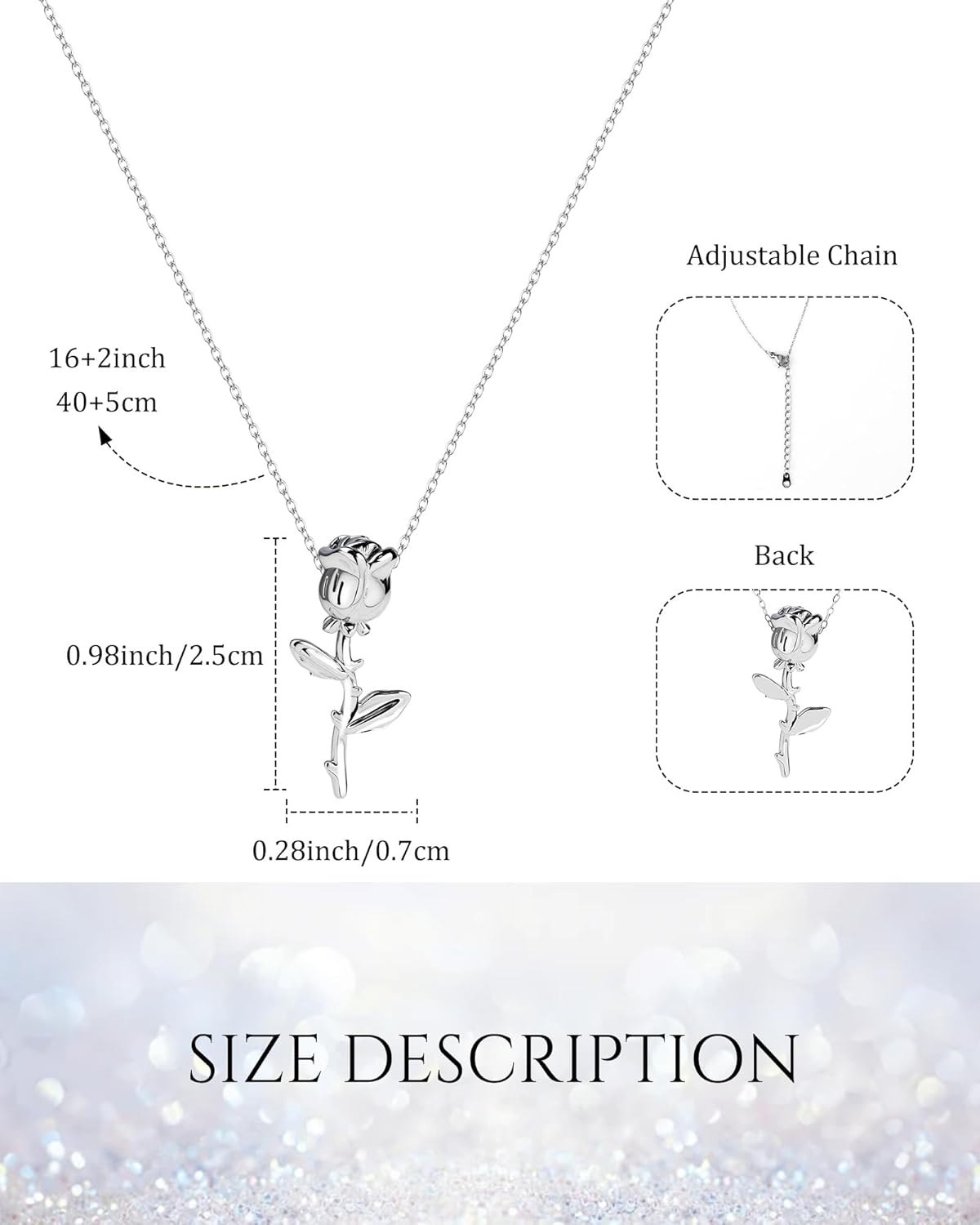 Silver Rose Necklace for Women Dainty Flower Pendant Necklaces Lightweight Floral Fashion Silver Jewelry Gift - Image 3