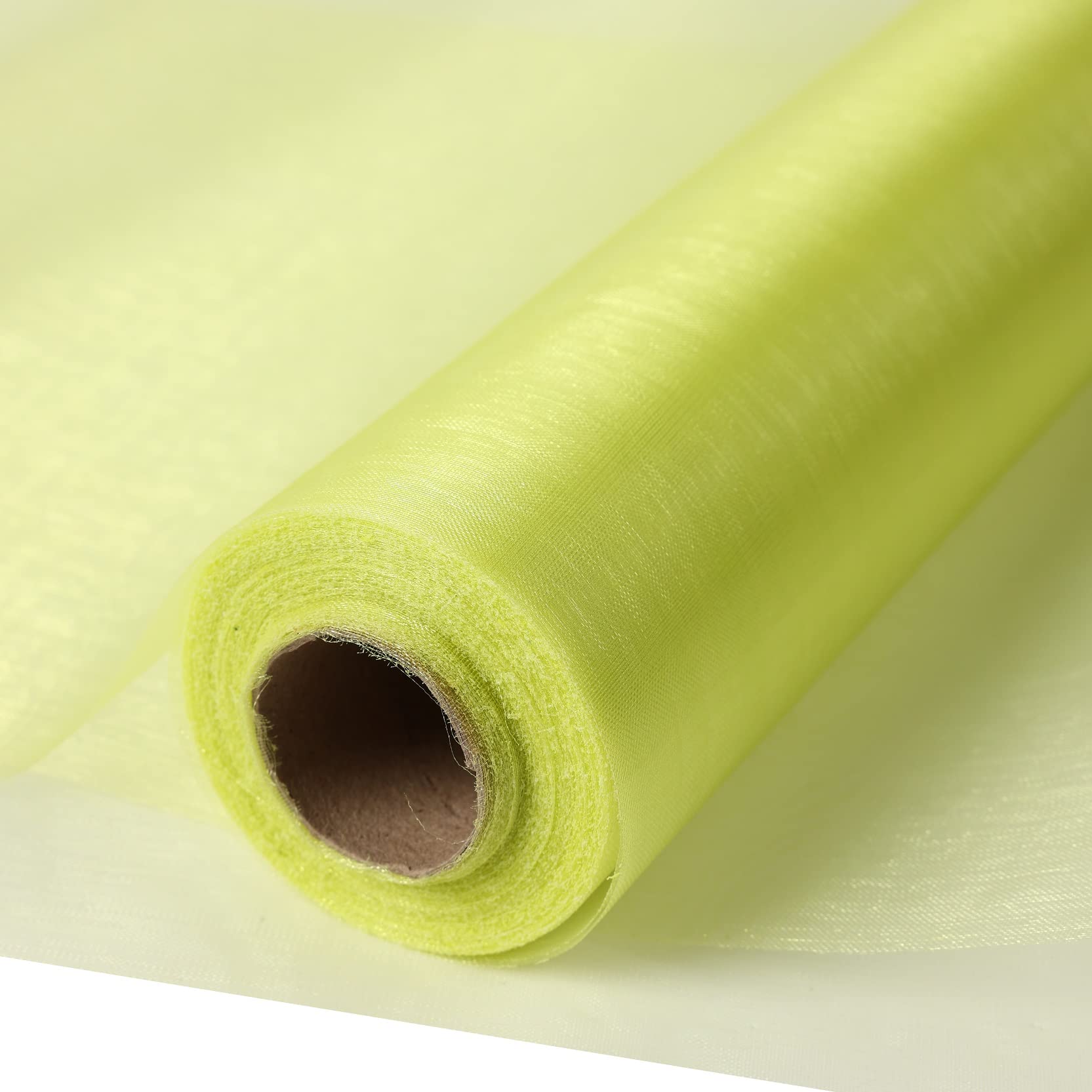 30 m x 30 cm Fabric Table Runner Tulle Roll Organza Transparent Roll of Organza Sheer Fabric Elegant Decorative Cloth for Wedding Chair Table Decoration DIY Crafts (Lime Yellow)