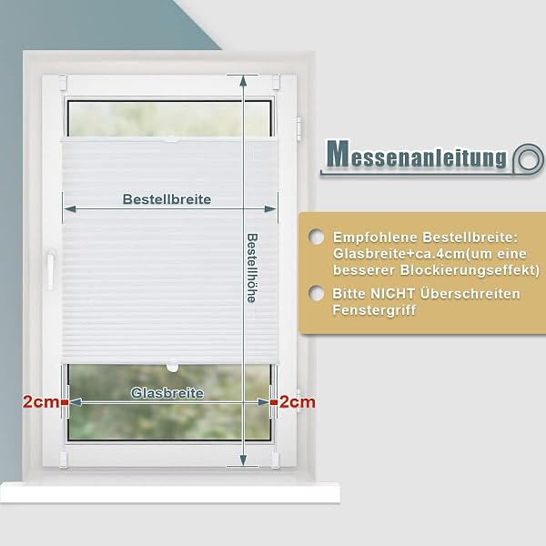 Buseu Plissee ohne Bohren Klemmfix 85x130cm(BxH) Weiß Jalousie Sichtschutz Sonnenschutz Easyfix Faltrollo Lichtdurchlässig Moderner Rollo für Fenster & Tür - 5