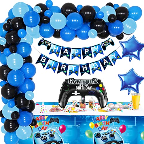 Décoration de Fête de Jeu Vidéo pour Garçons et Joueurs, Fournitures de Fête de Jeu Vidéo Avec Sur Contrôleur Ballons en Aluminium, Joyeux Anniversaire Bannière, Nappe et Ballon pour Fans de Jeu Cover