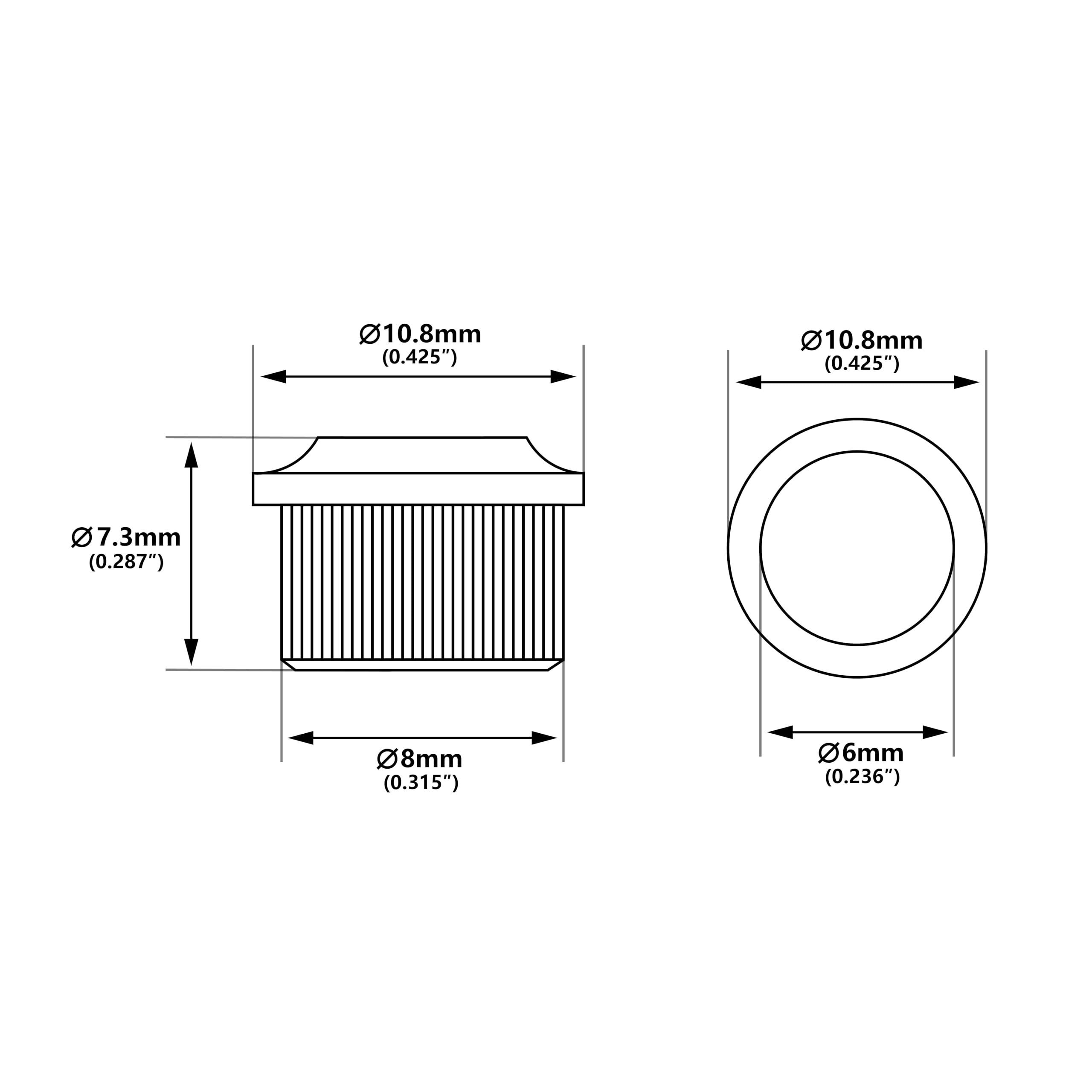 Banworks Guitar Tuning Peg Conversion Bushing Guitar String Tuning Machine Washer Adapter Ferrules 6mm to 8mm Pack of 6 JT/XNZT-01 Chrome