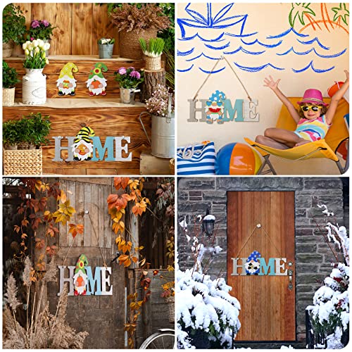 4th of July Interchangeable Wooden Gnome Decor Summer Patriotic Gnome Decorations Holiday Seasonal Changeable Welcome Sign with 12 Pcs Changeable Gnomes for Home Decorations Party(Blue)