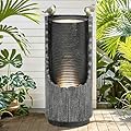 Autodaya 32" Rustic Cracked Jar Water Fountain Outdoor with LED Lights, Polyresin Freestanding Waterfall Feature, Tranquil Oasis for Garden, Patio, Yard, or Porch