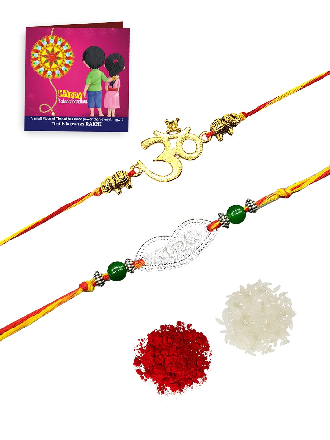 Yellow Chimes Set of 2 Pcs Handmade Dori Worked Silver and Gold Toned OM and BRO Engraved Design Rakhi for Brother with Roli & Chawal, Silver, Gold, Medium (YCTJRK-05BHAY-SLGL) for Men (B098DKPTP2) Amazon Price History, Amazon Price Tracker