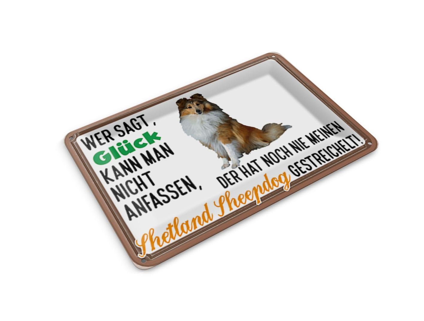 Femer Girls Multicoloured Tin Postcard Saying 14 X 10 Cm Lucky Shetland Sheepdog Dog Decorative Sign