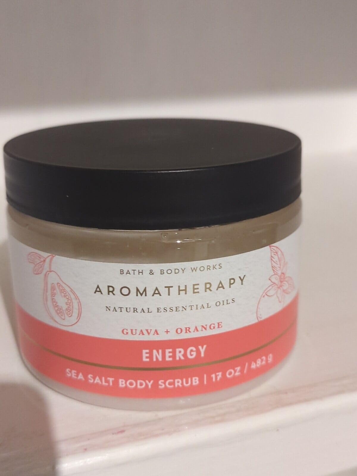Aromatherapy Energy Guava Orange Sea Salt Body Scrub 17 oz bath body Tub