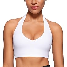 INGIA Womens Halter Longline Sports Bra Padded Low Back Yoga Bra Workout Crop Top with Built in Bra