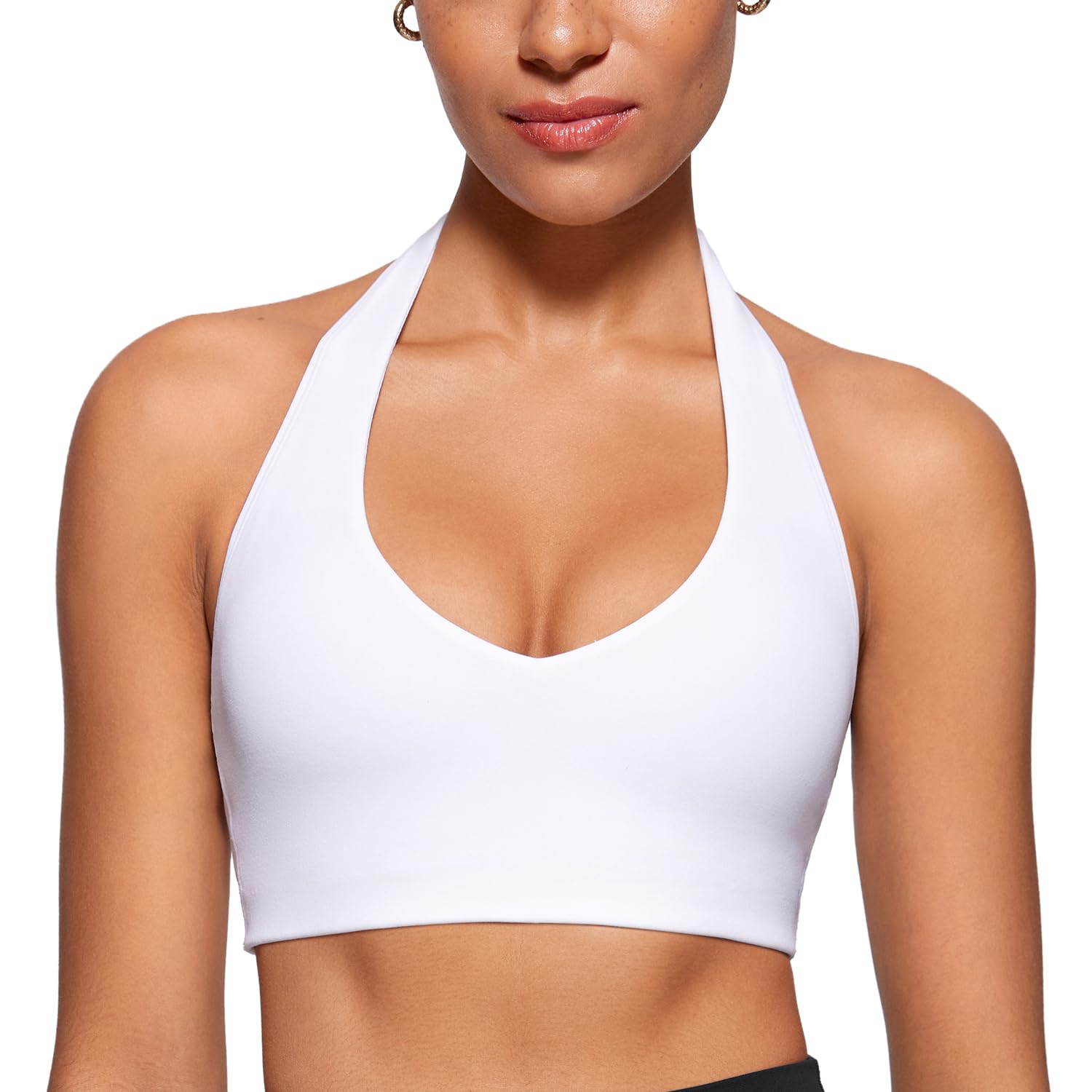 INGIA Womens Halter Longline Sports Bra Padded Low Back Yoga Bar Workout Crop Top with Built in Bra