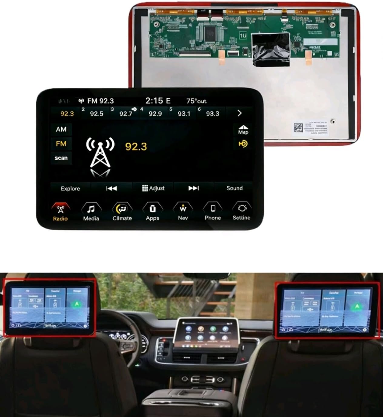 85100044 12.6" LCD Display in Rear Entertainment TV for GMC Yukon XL Chevy Suburban Cadillac Escalade 2021-2024 84824745 Headrest Back Seat Monitor TV