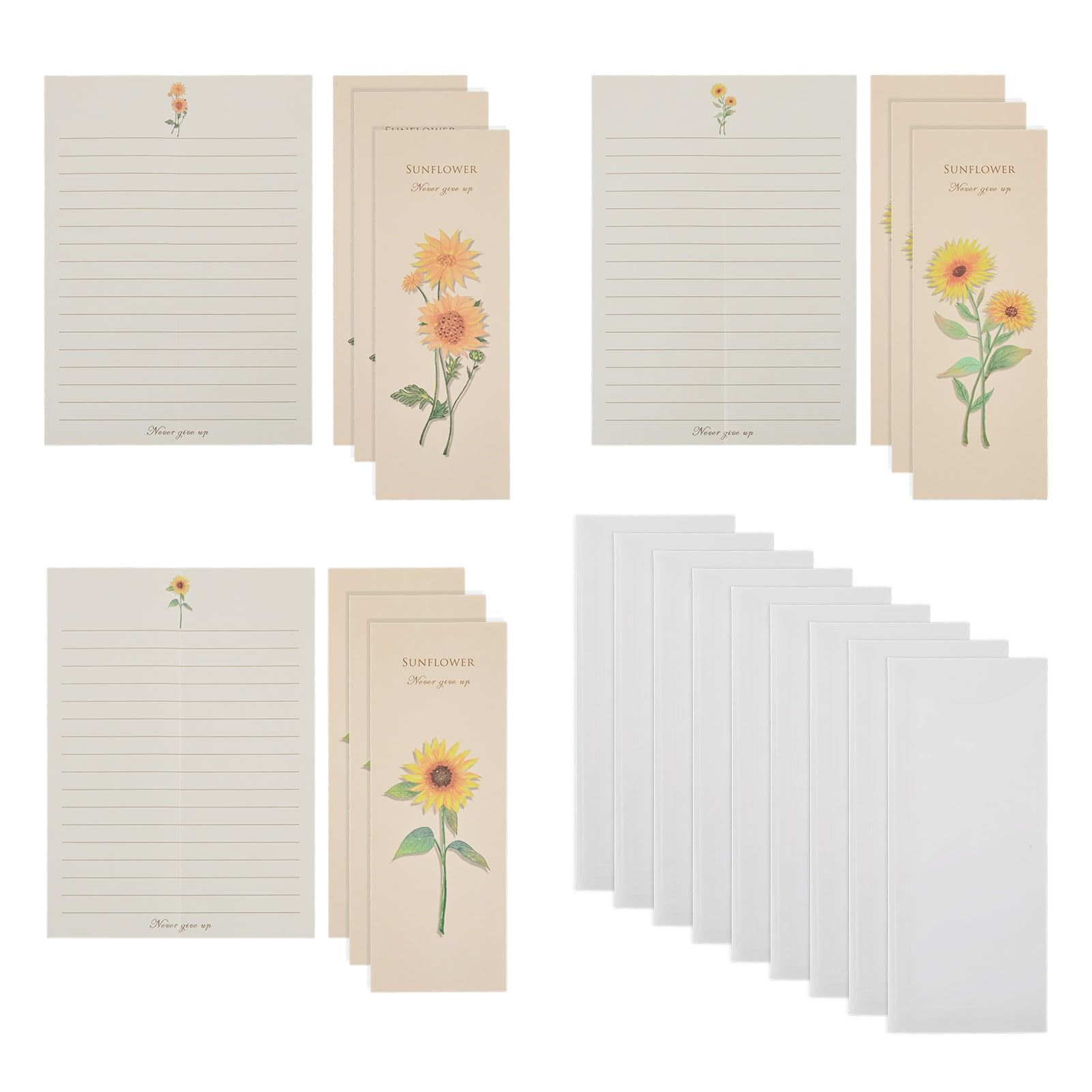 Sparkeads 3 Set Writing Stationary Paper with Envelopes Flower Stationary Set for Writing Letters Rectangle Writing Papers with Sunflower,PeachPuff