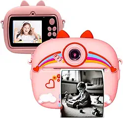 Câmera Fotográfica Infantil Digital que Imprime com Canetinhas, Presente Menina Menino, Máquina Fotográfica Infantil (Rosa)