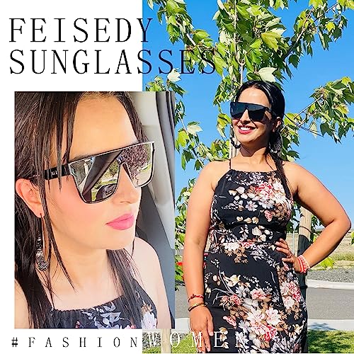Image of FEISEDY Sunglasses for Women Men, Fashion Mirrored Single Lens Shades | 80s Rave Neon Oversized Sun Glasses, Driving Beach UV400 Sunnies B2996